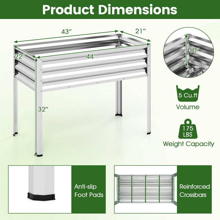 Giantex 44" x 22" x 32" Metal Large Elevated Planter Box for Vegetable Flower Fruit Herb (1/2)