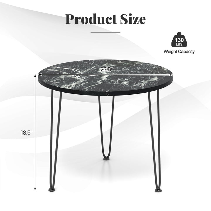 Giantex Round Coffee Table, Faux Marble Center Table with Metal Legs, Sofa Accent Side Table
