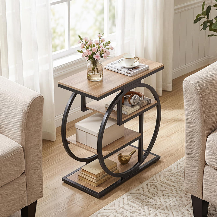 GIANTEX 4-Tier Faux Marble Sofa Side Table with 4 Open Shelves (1/2)