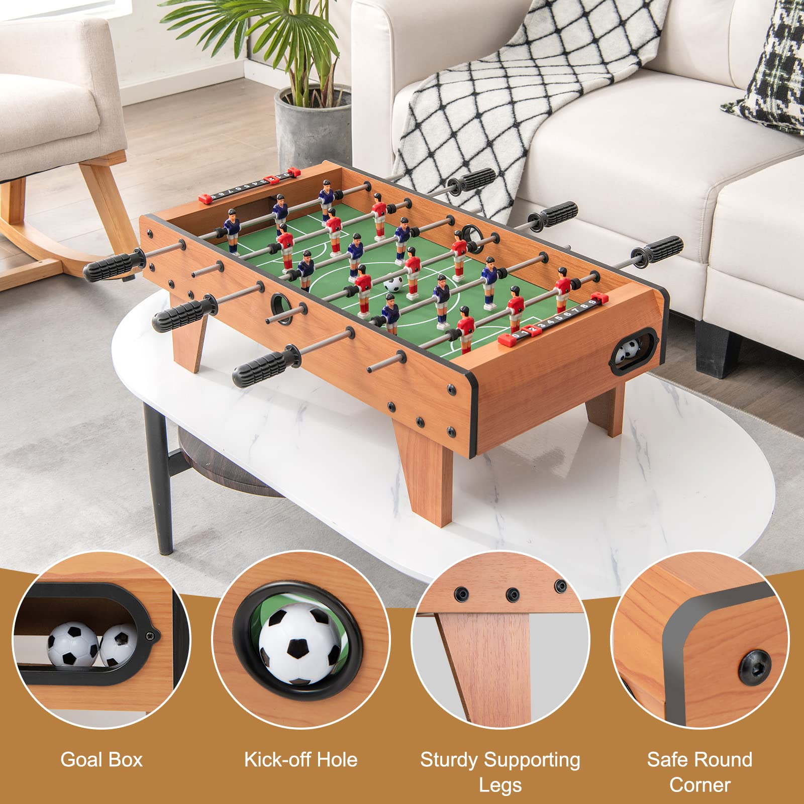 Giantex 27" Foosball Table, Easily Assemble Wooden Soccer Game Table Top w/ Footballs