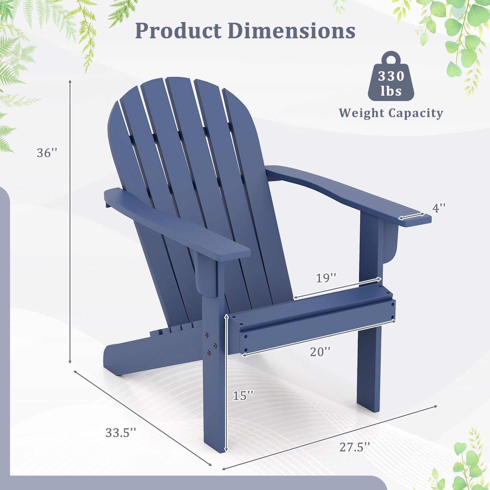 Giantex Acacia Wood Adirondack Chair Set of 1/2/4, Outdoor Fire Pit Chair with 105° Inclined Seat