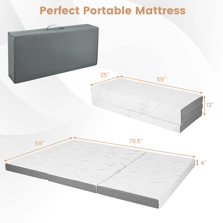 Giantex 4 Inch Tri Folding Mattress,CertiPUR-US Gel-Infused Memory Foam with Bamboo Cover Carry Bag