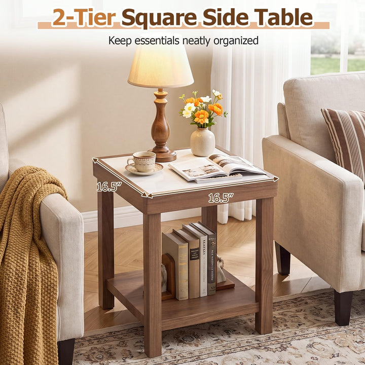 GIANTEX 2-Tier Square End Table with Tempered Glass Top (1/2)