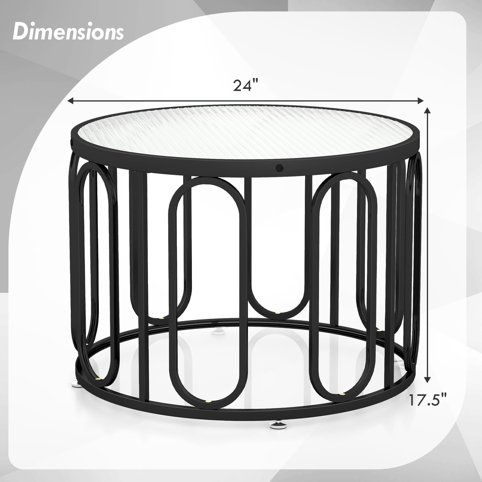 Giantex Small Round Glass Coffee Table, 24" Accent Side Sofa Tea Table with Tempered Glass Top & Oval Swivel Brackets