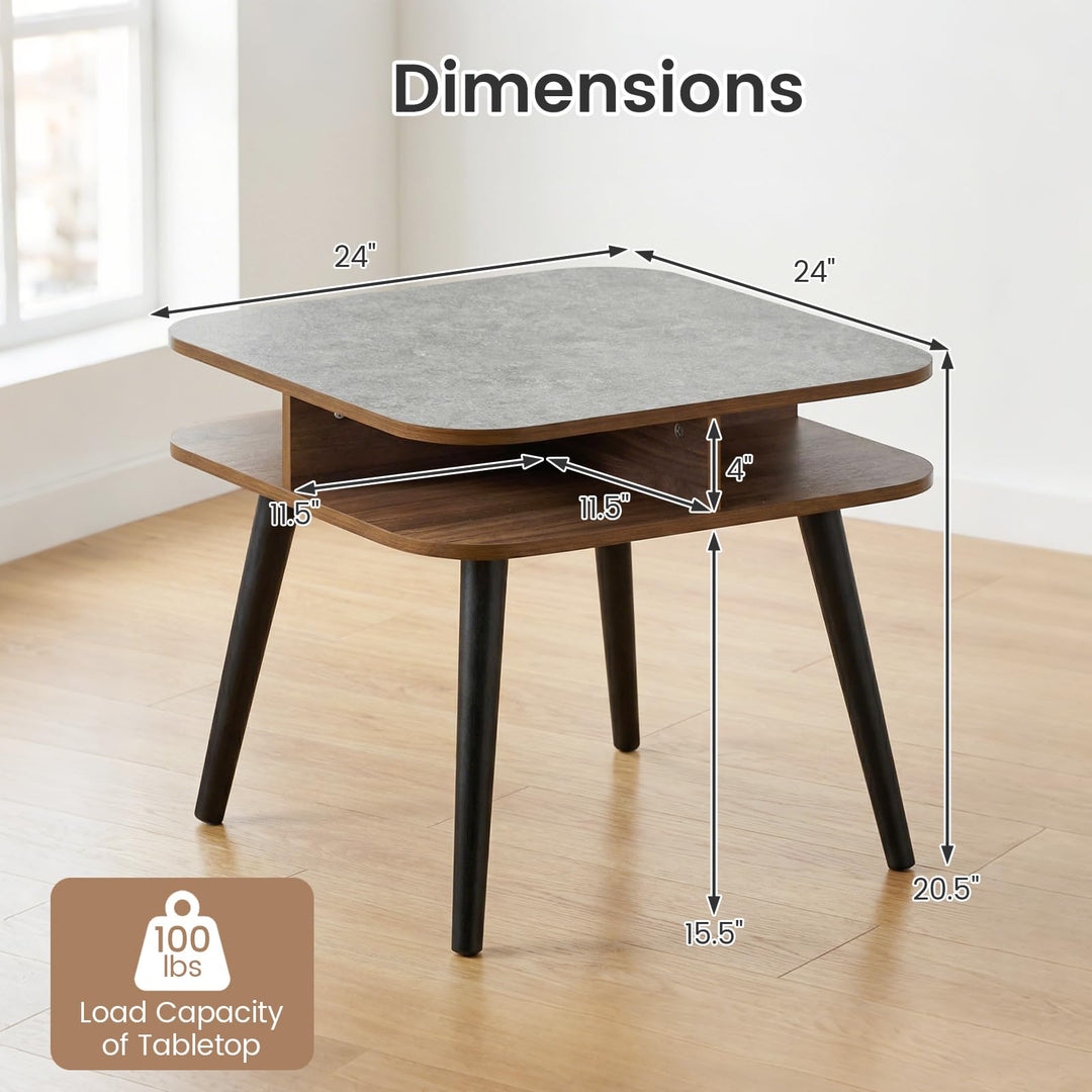 Giantex 2-Tier Faux Marble End Table Set of 1/2
