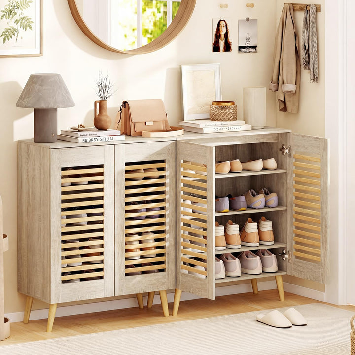 Giantex Shoe Cabinet 4-Tier Shoe Rack Organizer Cabinet(Louvered Door)