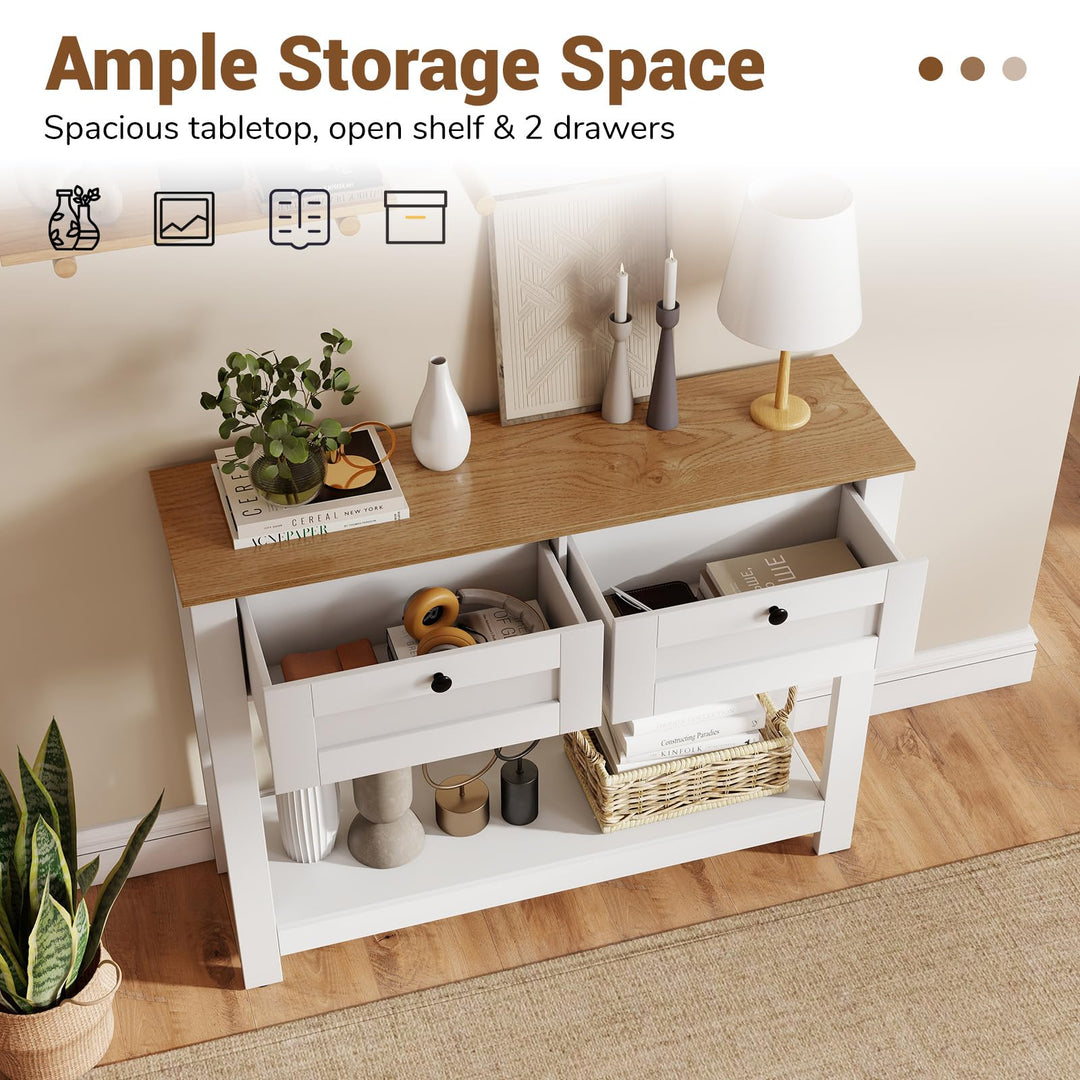 Giantex Farmhouse Console Table with 2 Drawers 42" Long Narrow Entryway Table