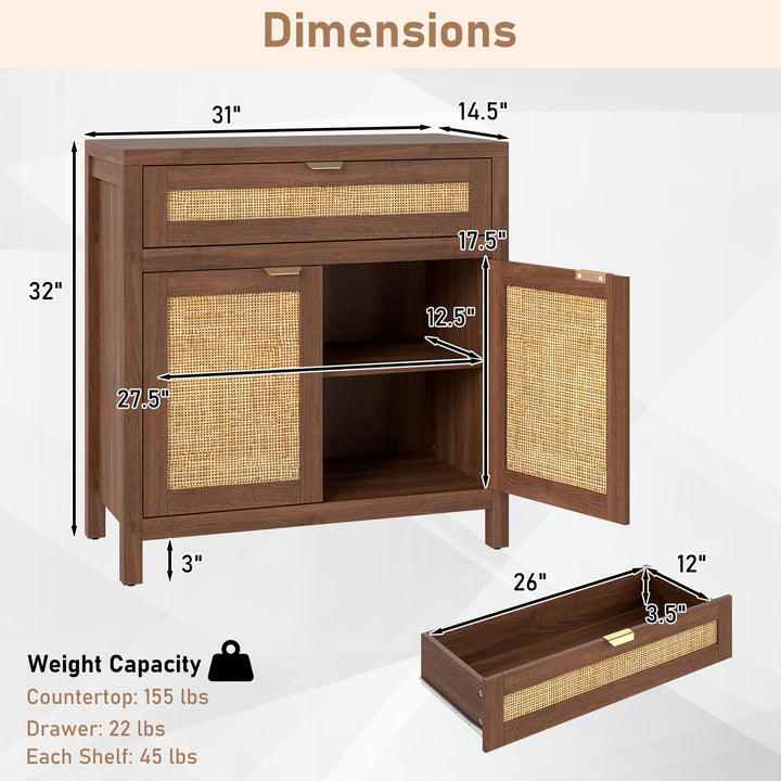 Giantex Sideboard Buffet Cabinet Rustic Rattan Storage Cabinet w/ 2 Doors