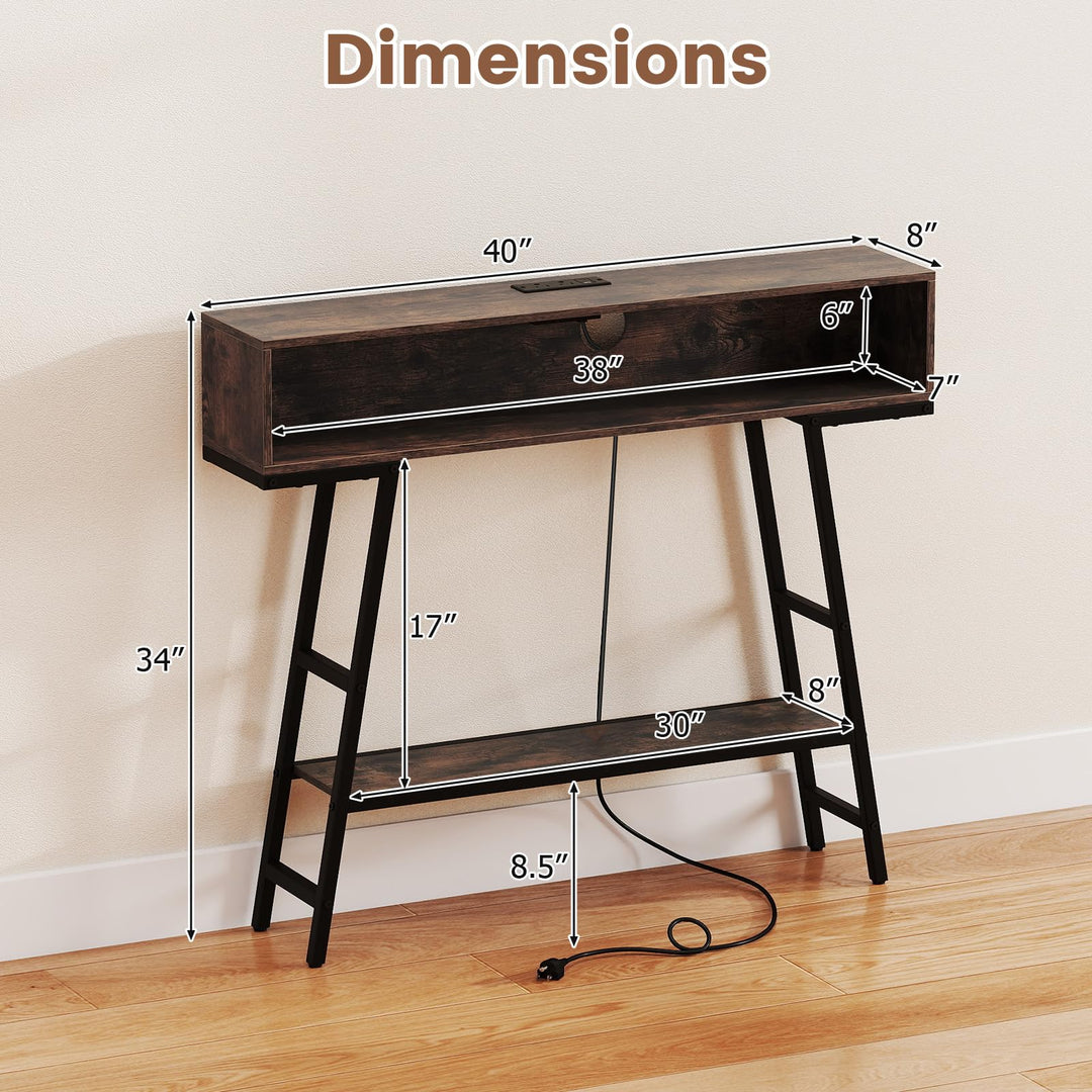 Giantex Console Table with Charging Station & LED Lights