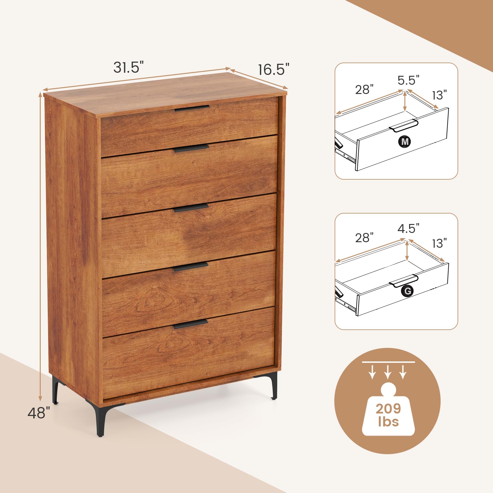 Giantex Wooden Storage Cabinet with Anti-Tip Kit & Sturdy Metal Legs
