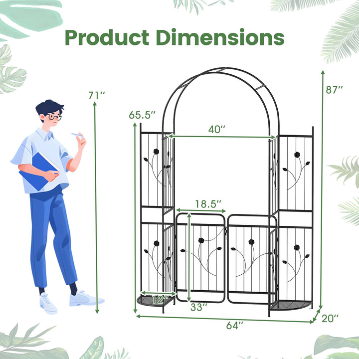 Giantex 87'' Metal Garden Arbor with Lockable Gate and Planter Shelves