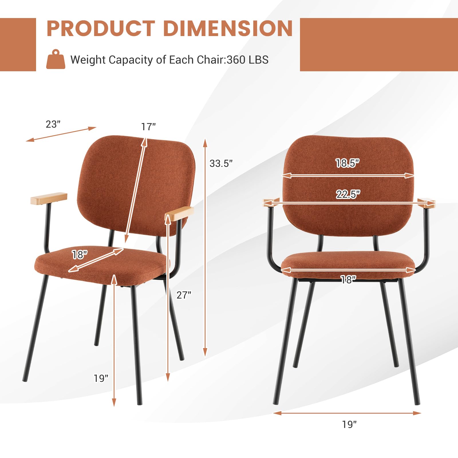 Modern Fabric Dining Chair Set of 2, Padded Armchairs with Linen Fabric