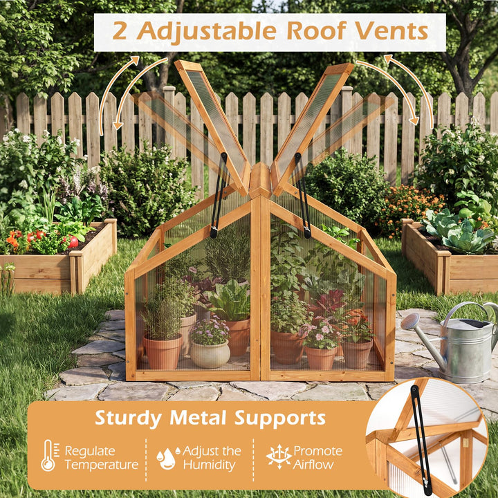 Ginatex Wood Cold Frame Greenhouse Portable Raised Flower Planter Protection with Transparent Openable Roof