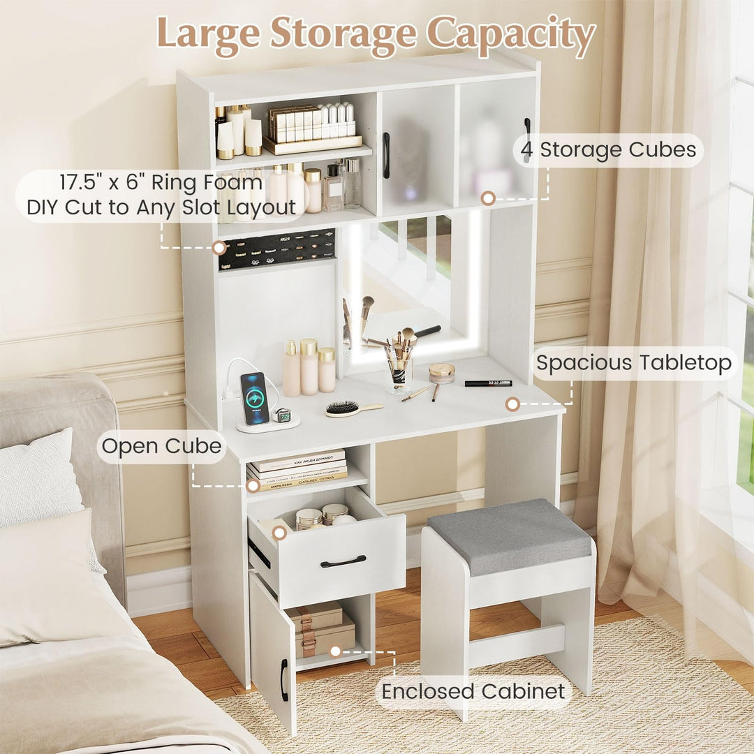 CHARMAID 67" LED Vanity Desk with Lighted Mirror