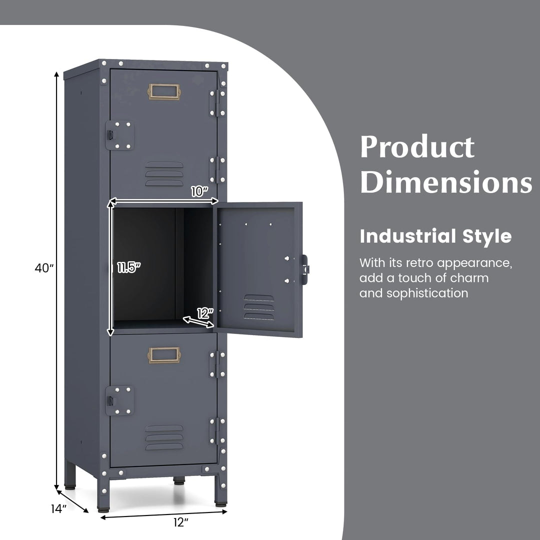 Giantex Metal Locker Cabinet, 40” Stackable Storage Cabinet w/Lockable Doors, Adjustable Feet, Anti-Toppling Device