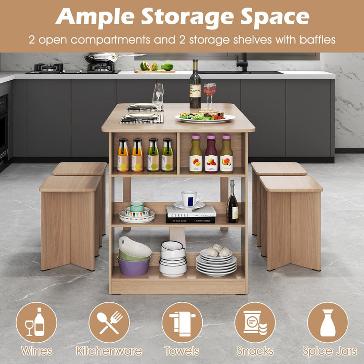 Giantex Kitchen Table Set for 4 with Side Storage Shelf