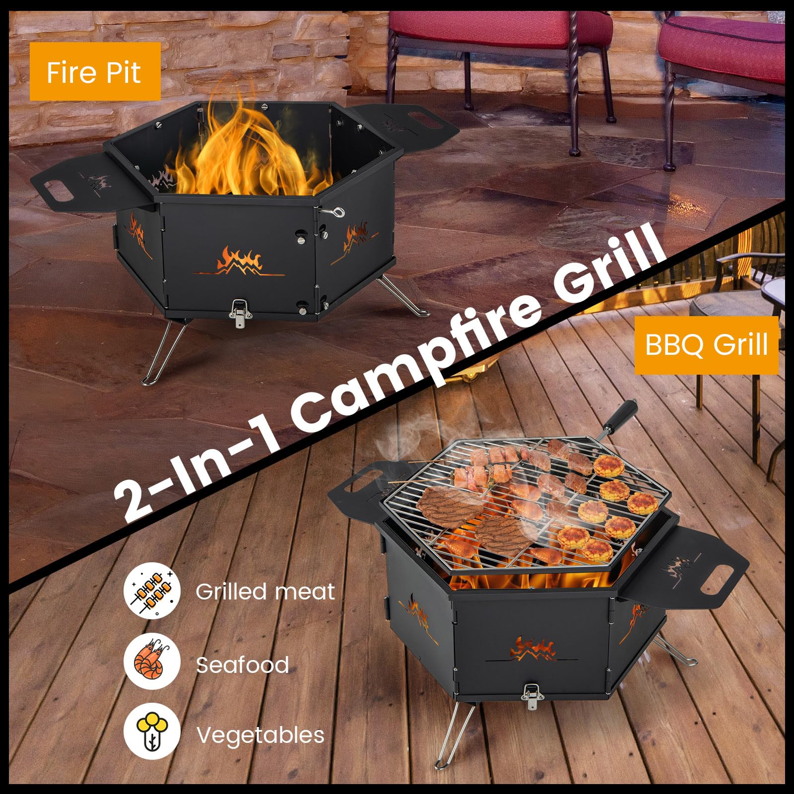Giantex Fire Pit Grill, Outdoor Fire Pit with Removable 360° Swivel Cooking Grate