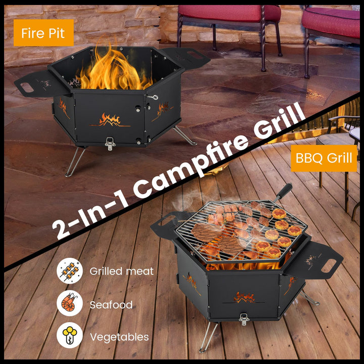 Giantex Fire Pit Grill, Outdoor Fire Pit with Removable 360° Swivel Cooking Grate