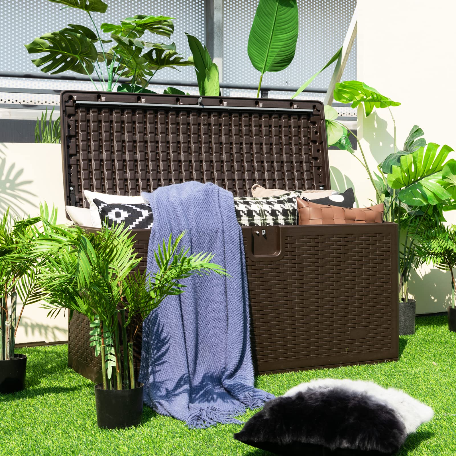 Giantex Patio Deck Box - Outdoor Storage Bin with Flip Lid, Lock Hole, Weather-resistant Package Delivery Boxes for Outside