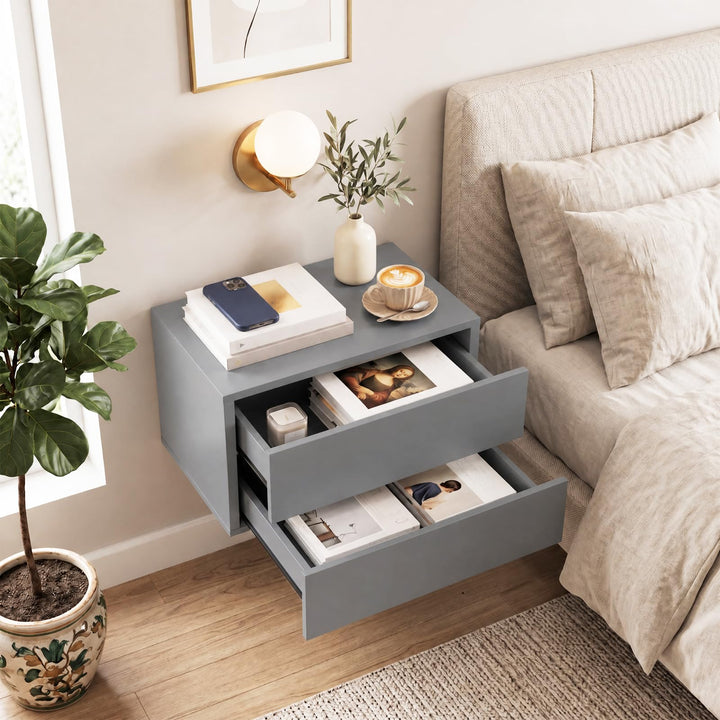 Giantex Floating Nightstand | Wall-Mounted Bedside Table with 2 Drawers (1/2)