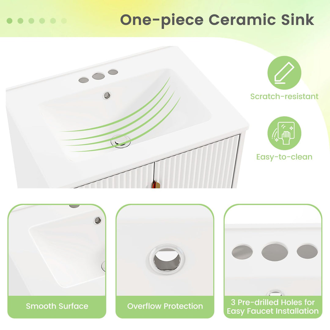 24” Undermount Bathroom Storage Cabinet and Sink Combo Set with 2 Doors