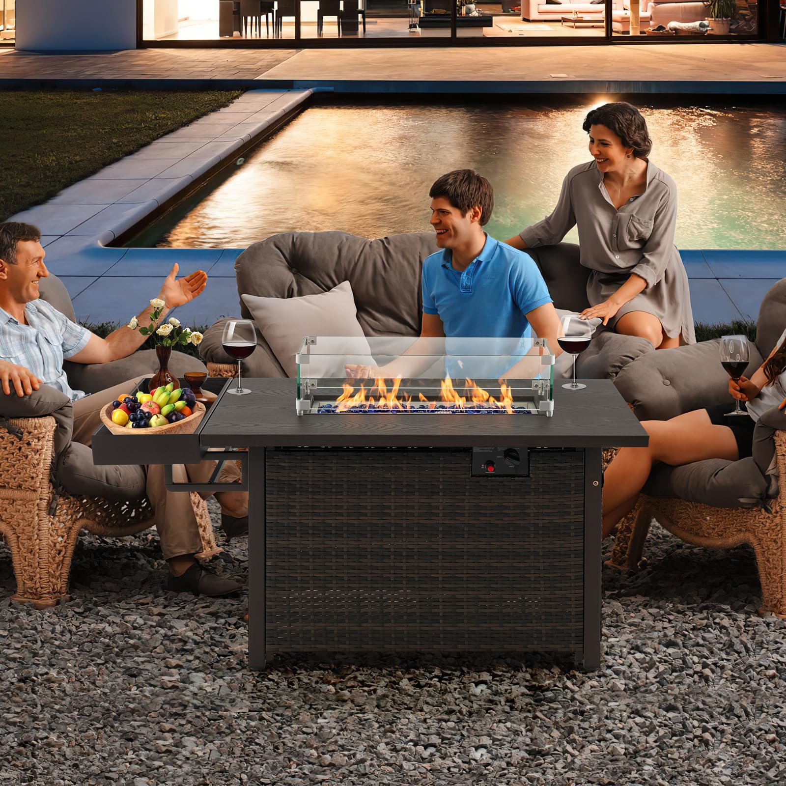 Giantex 52" Outdoor Propane Fire Pit - 50,000 BTU Wicker Patio Gas Fire Table w/Lid