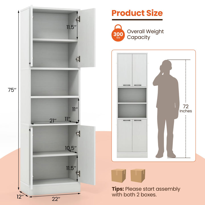 Giantex Kitchen Pantry Cabinet, 75” Tall Freestanding Cupboard with Doors & Shelves