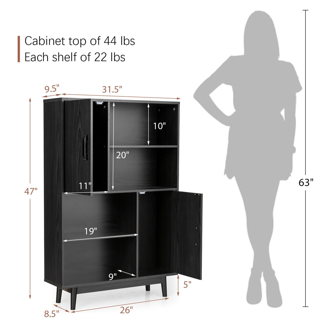 Giantex Storage Cabinet with Legs, Floor Cabinet with Doors, Shelves, Anti-tipping Device, 4-Tier Bookshelf