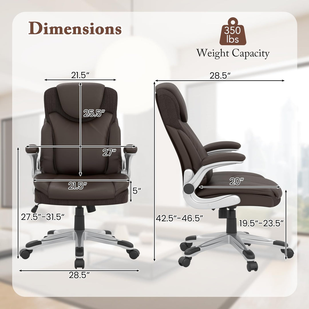 Giantex Executive Office Chair, PU Leather Ergonomic Desk Chair with Flip-up Armrests and Height Adjustable