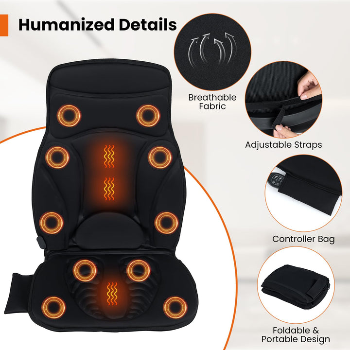 Giantex Back Massager for Chair Heated Massage Chair Pad w/ 10 Vibration Areas