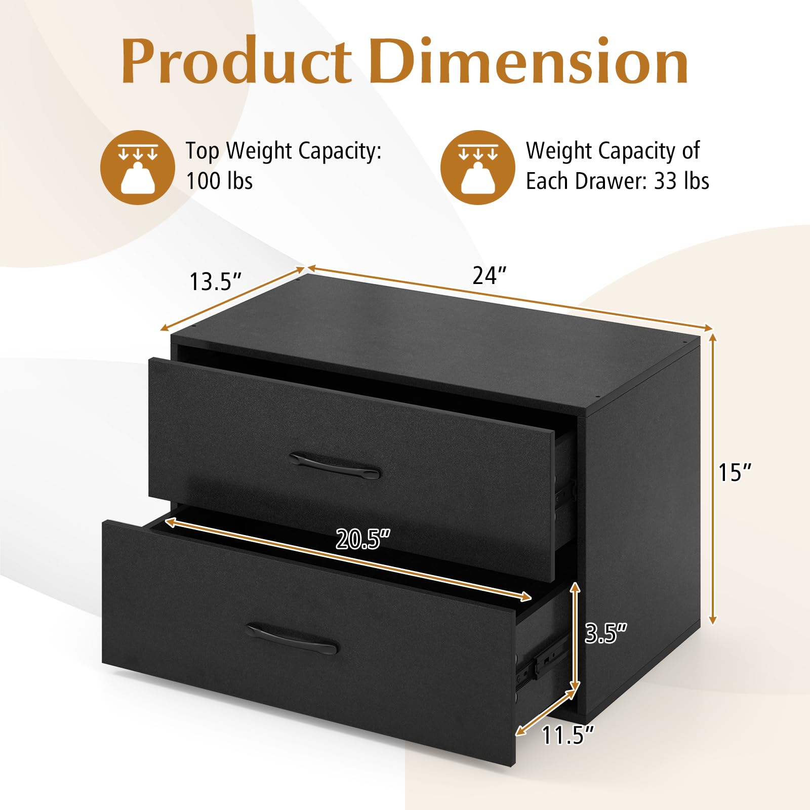 Giantex Stackable Drawers for Closet, 2-Drawer Short Dresser, Multi-Purpose Storage Cube with Anti-Scratch Pads(1/2, Black)