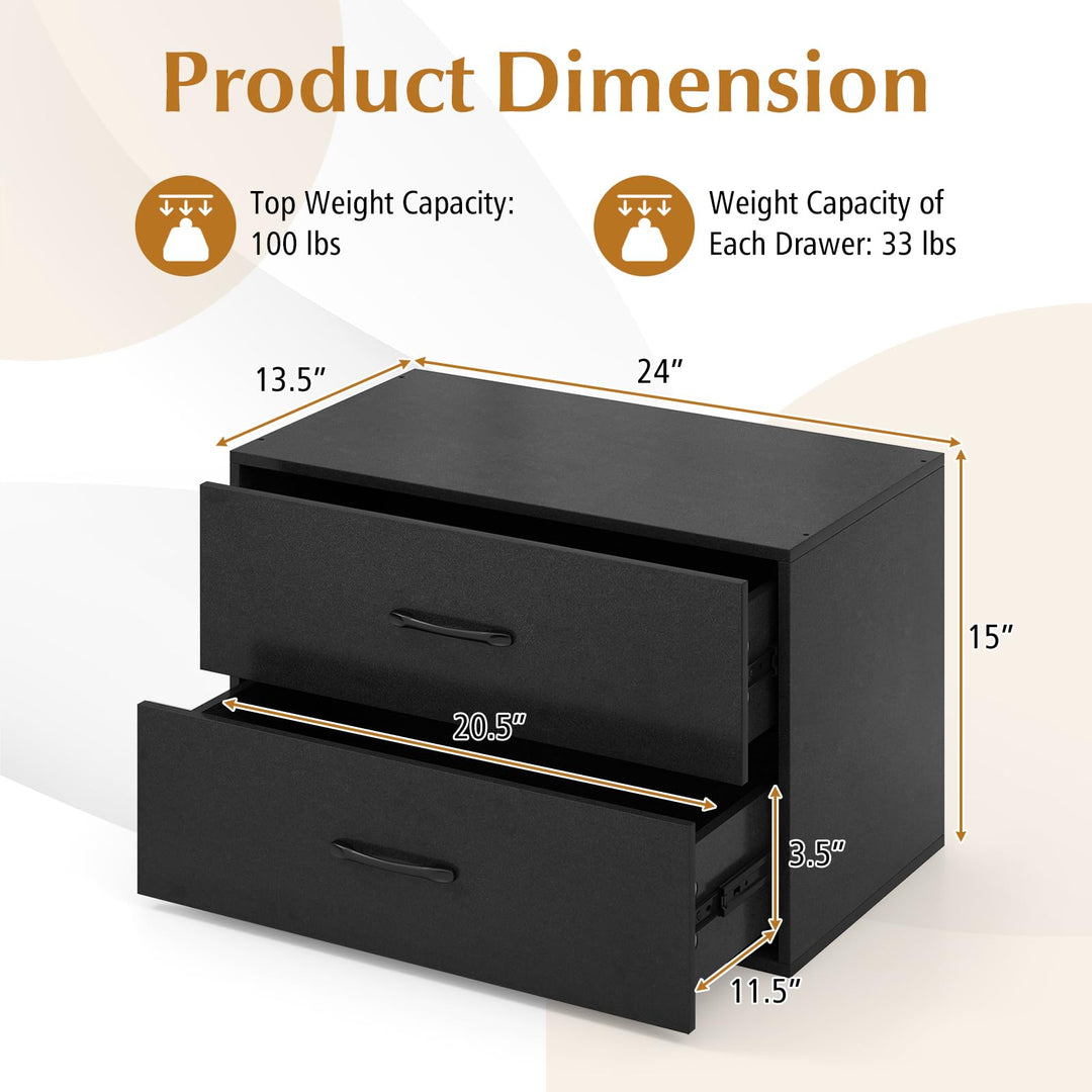 Giantex Stackable Drawers for Closet, 2-Drawer Short Dresser, Multi-Purpose Storage Cube with Anti-Scratch Pads(1/2, Black)