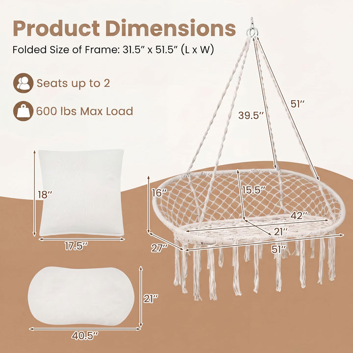Giantex Boho Macrame Double Hammock Chair with Cushions