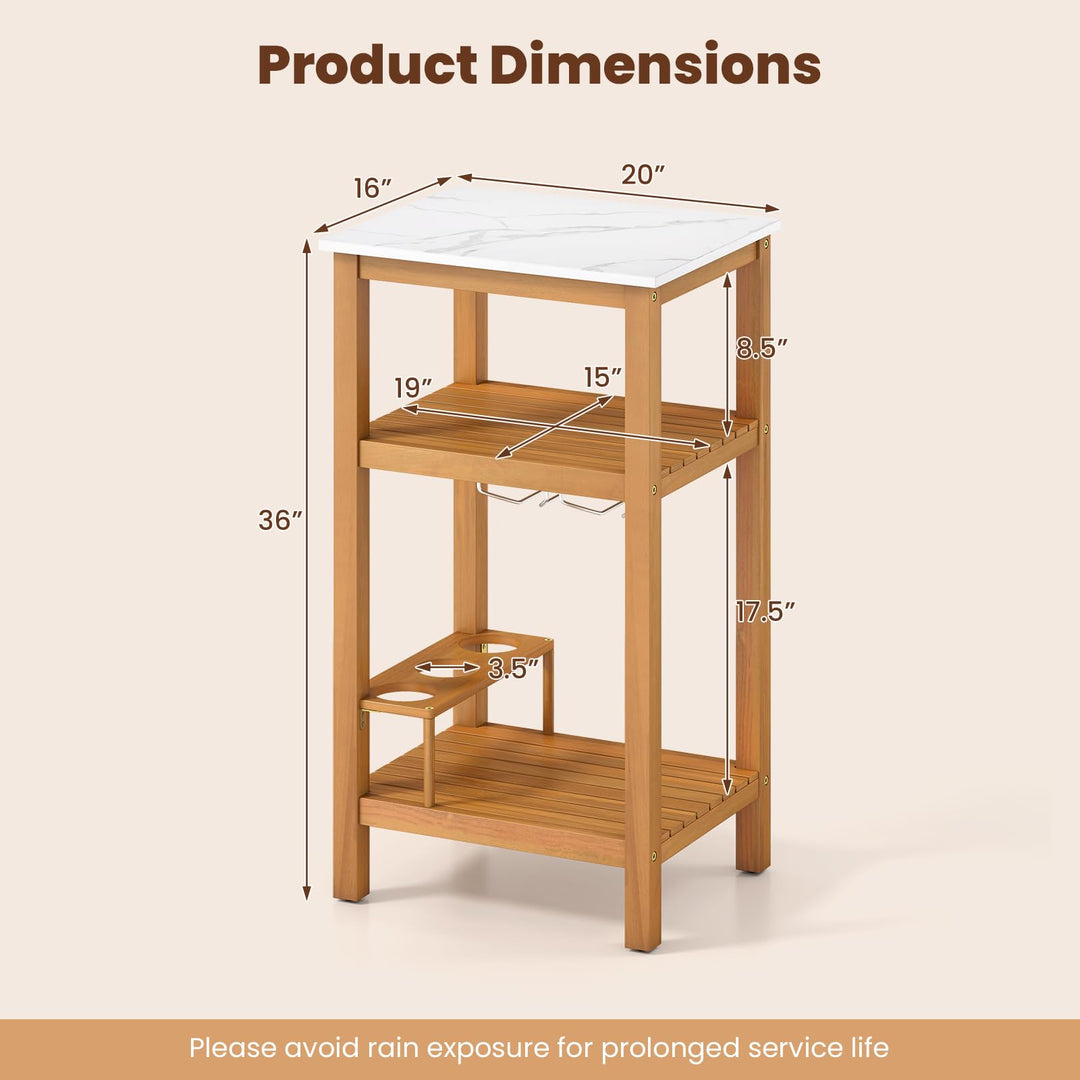 Giantex Acacia Wood Outdoor Side Table, Patio Buffet Cabinet Bar Table