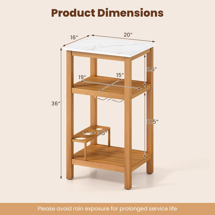 Giantex Acacia Wood Outdoor Side Table, Patio Buffet Cabinet Bar Table
