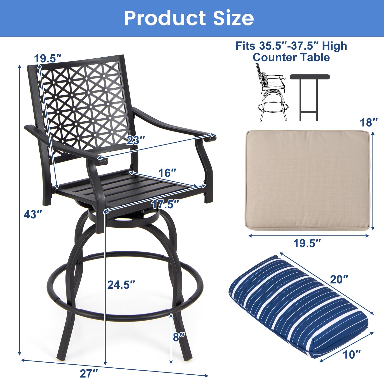 Giantex Outdoor Bar Stools, Metal Patio Bar Chairs with Cushion & Lumbar Pillow