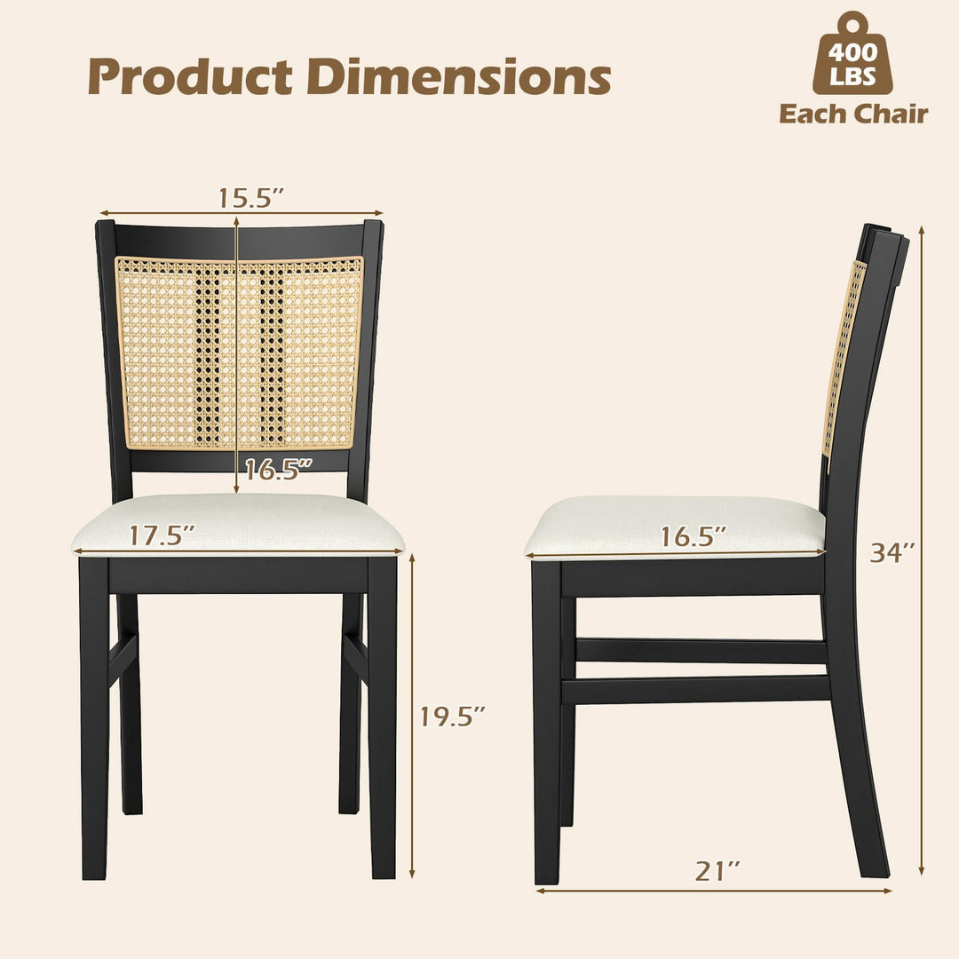 Giantex Rattan Dining Chairs Set of 2/4 Farmhouse Fabric Upholstered Kitchen Chairs with Rubber Wood Legs