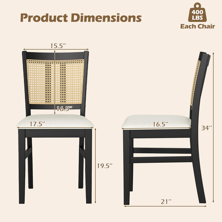 Giantex Rattan Dining Chairs Set of 2/4 Farmhouse Fabric Upholstered Kitchen Chairs with Rubber Wood Legs