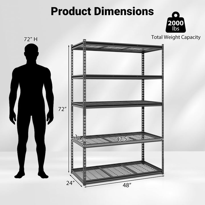 Giantex 5-Tier Metal Storage Shelves(1/2/3/4,48" L x 24" W x 72" H)