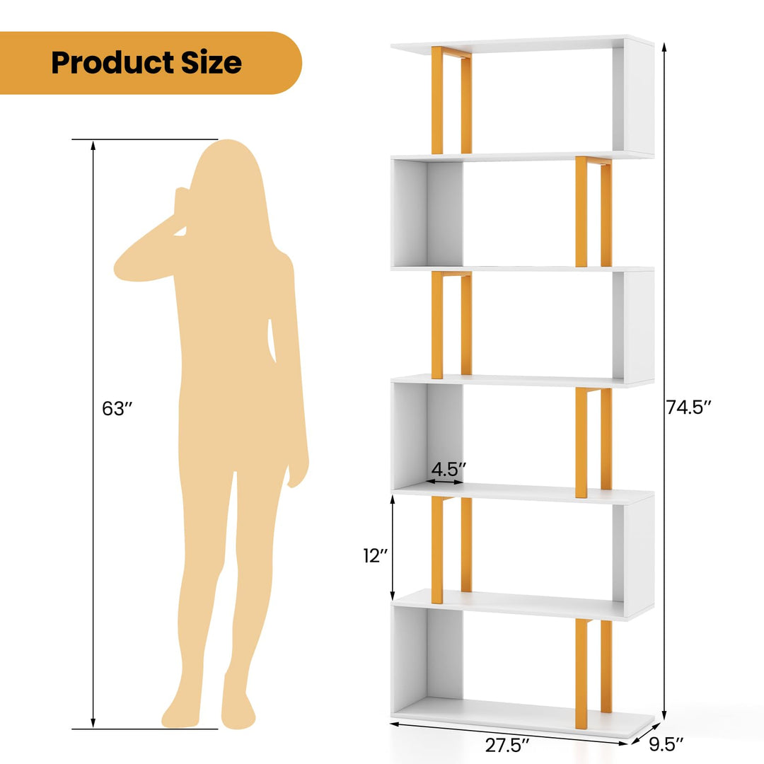 Giantex 6-Tier Modern S-Shaped Bookshelf with Anti-Tipping Kits