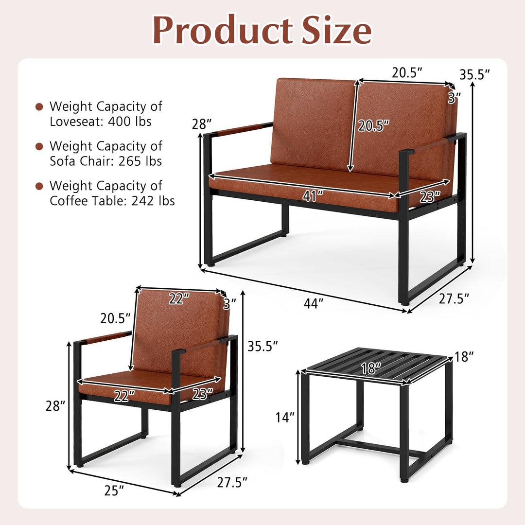 Giantex 5-Pieces Living Room PU Leather Upholstered Sofa Couch Set