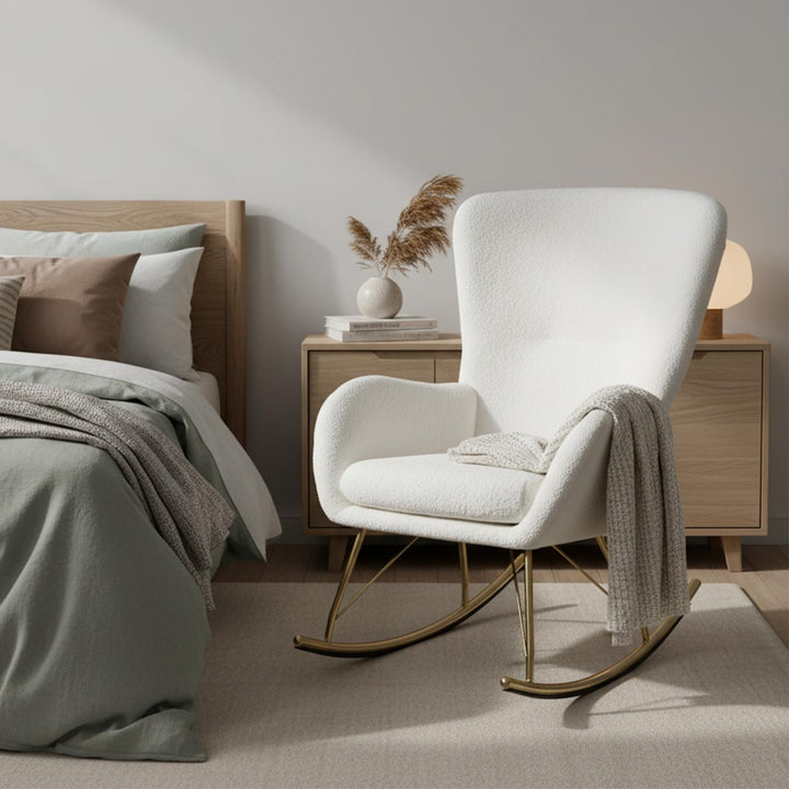 Giantex Rocking Chair Nursery Upholstered Glider Rocker w/Curved Backrest & Armrests