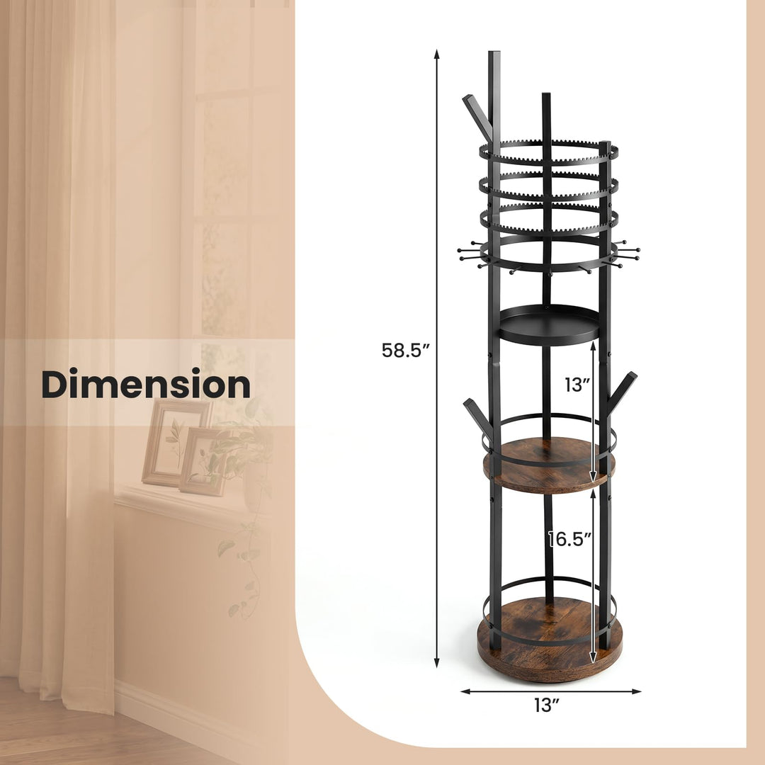 CHARMAID 360° Rotating Floor Standing Jewelry Organizer | 58.5" Jewelry Tree with 3-Tier Earring Holders