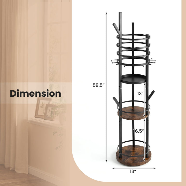 CHARMAID 360° Rotating Floor Standing Jewelry Organizer | 58.5" Jewelry Tree with 3-Tier Earring Holders