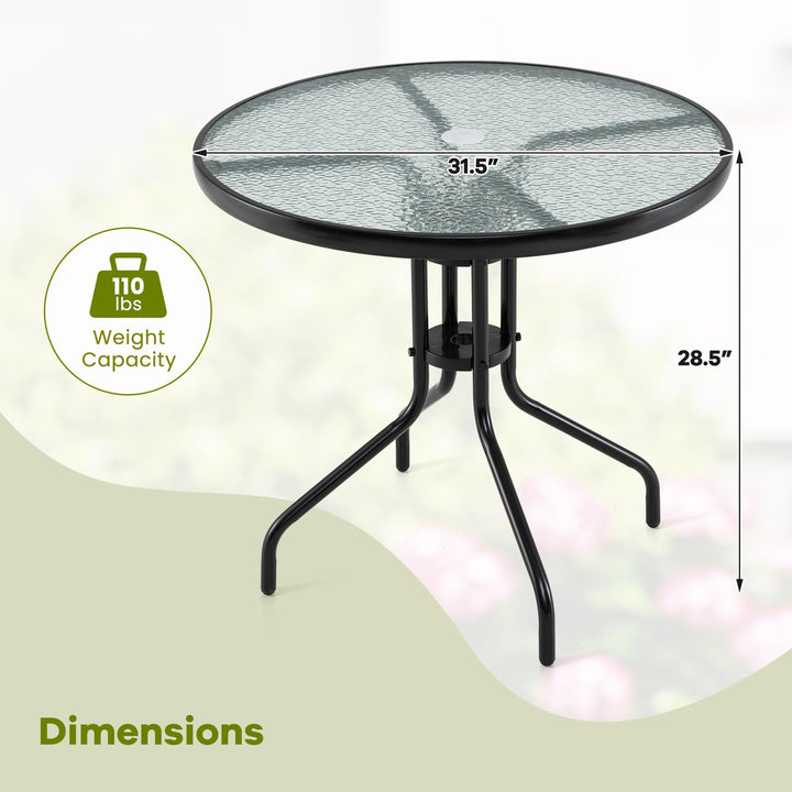 Giantex Patio Round Dining Table with Tempered Glass Tabletop and 2" Umbrella Hole