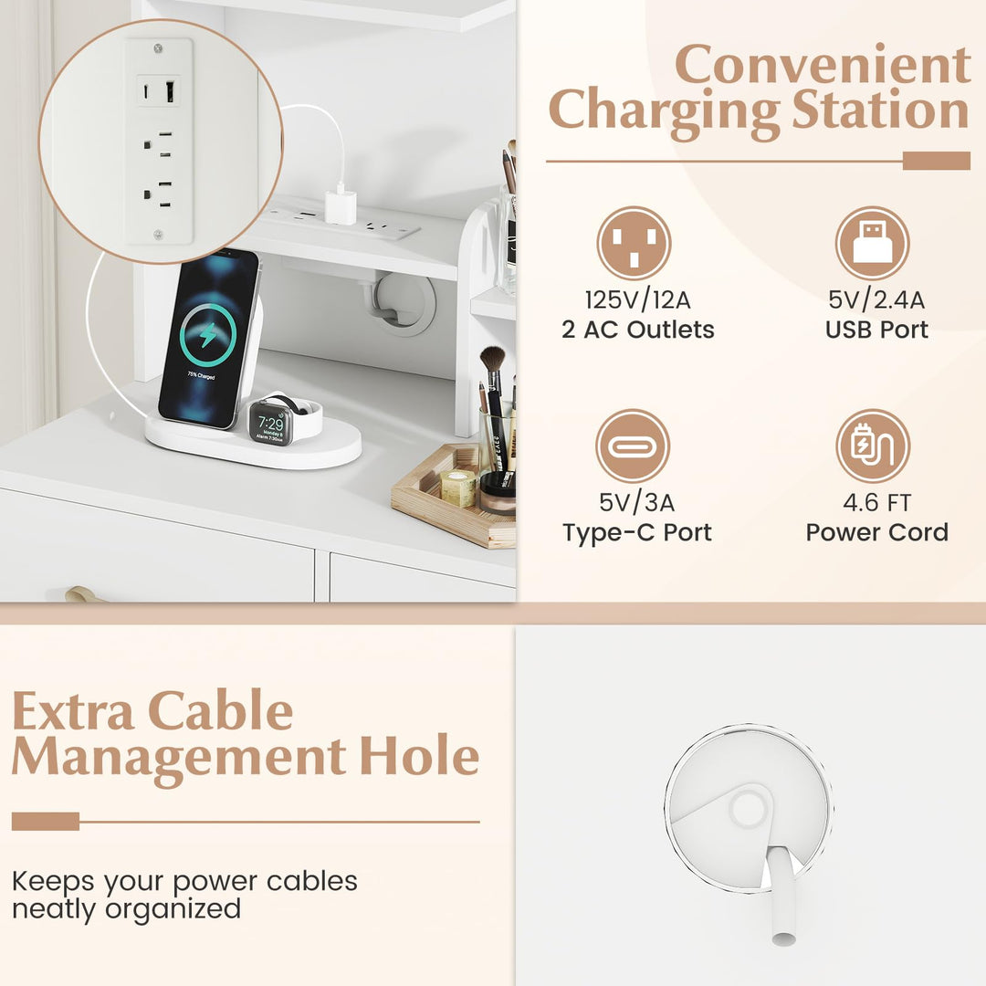 Giantex 39.5 Inch Vanity Desk with Power Outlets and Mirror for Bedroom