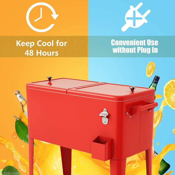 80 Quart Cooler Cart Outdoor Cooler Cart ,Portable Cooler with Casters,Red Metal