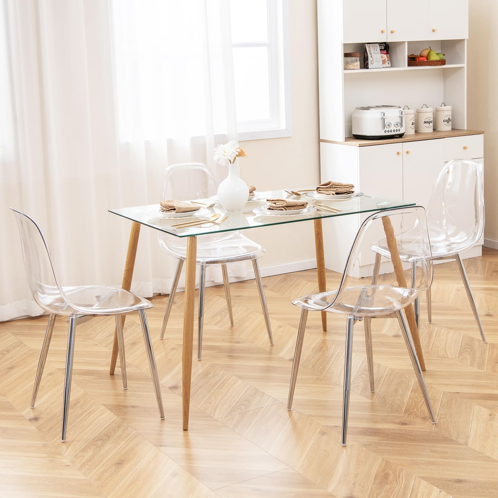 Giantex Clear Dining Chairs Set of 4, Kitchen Chairs w/Transparent Seat & Curved Back
