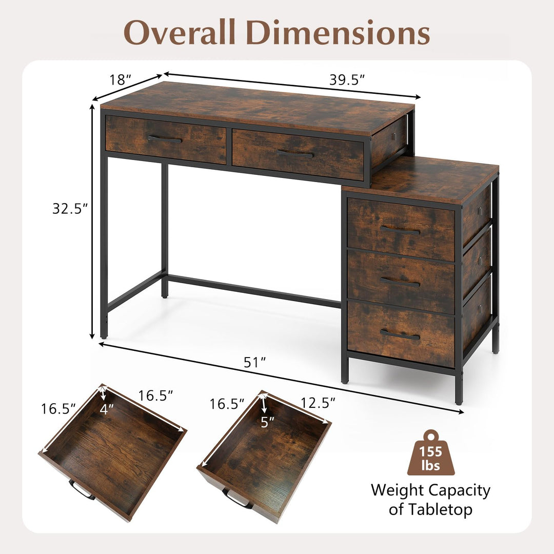Giantex Reversible Computer Desk with 5 Drawers