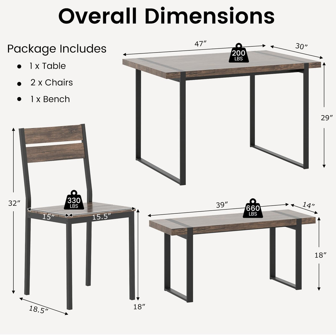 Giantex 4-Piece Dining Table Set for 4 with 1 Bench and 2 Chairs